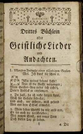 Drittes Büchlein oder Geistliche Lieder und Andachten.