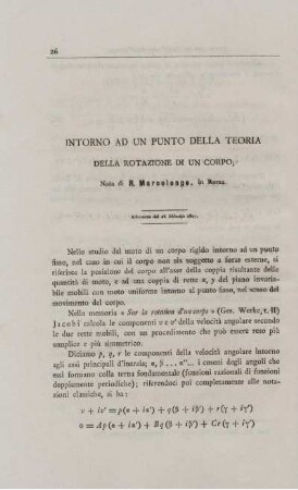 Intorno ad un punto della teoria della rotazione di un corpa.