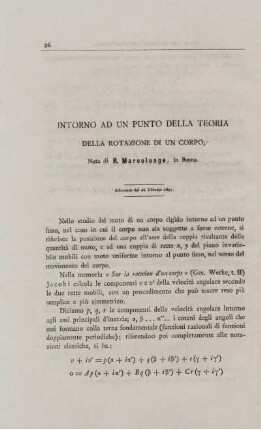Intorno ad un punto della teoria della rotazione di un corpa.