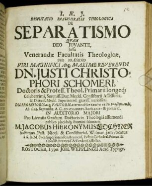 Disputatio Inauguralis Theologica De Separatismo