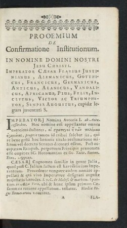 Prooemium De Confirmatione Institutionum.