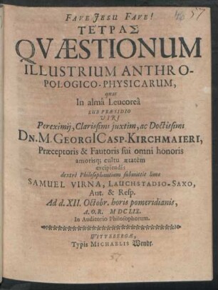 Tetras Quaestionum Illustrium Anthropologico-Physicarum