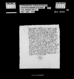 Benedikt Scheff zu Erdmannshausen, wegen Beteiligung am Bauernaufruhr zum Verlassen des Amts Marbach verurteilt, jedoch auf Fürbitten des Junkers Jakob von Bernhausen gegen eine Geldstrafe von 2 fl und die Zusage, Wehr und Harnisch abzulegen, begnadigt, schwört U. und verspricht, fortan keine Wehr außer einem abgebrochenen Brotmesser zu tragen und offene Zechen zu meiden.