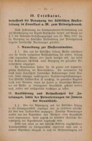 19. Ortsstatut, betreffend die Benutzung der städtischen Wasserleitung in Frankfurt a. M. zum Privatgebrauch.