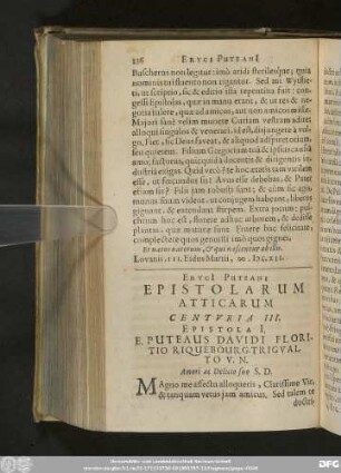 Eryci[i] Puteani Epistolarum Atticarum Centuria III.