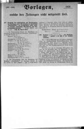 Anlage: (207-208), Vorlagen, welche den Zeitungen nicht mitgeteilt sind, 2. Mai 1924