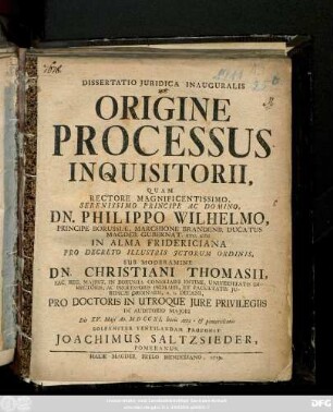 Dissertatio Juridica Inauguralis De Origine Processus Inquisitorii