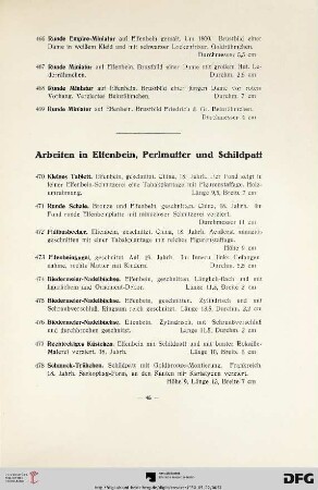 Arbeiten in Elfenbein, Perlmutter und Schildpatt (Nr. 470-481)