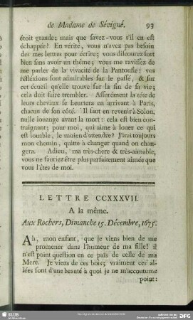 Lettre CCXXXVII. A la même. Aux Rochers, Dimanche 15. Décembre, 1675