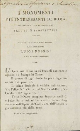 I Monumenti Più Interessanti Di Roma Dal Secolo X. Sino Al Secolo XVIII