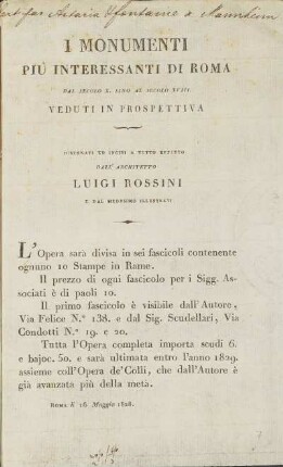 I Monumenti Più Interessanti Di Roma Dal Secolo X. Sino Al Secolo XVIII