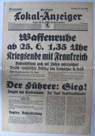 Tageszeitung "Berliner Lokal-Anzeiger" zur Unterzeichnung der Waffenruhe mit Frankreich