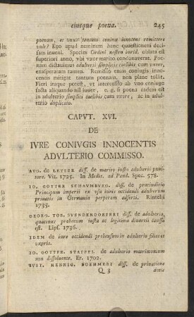 245-256, Caput XVI. De iure coniugis innocentis adulterio commisso. - Caput XVII. De bigamia eiusque poena.