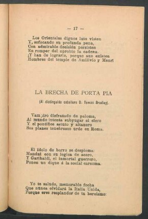 La brecha de Porta Pia : (Al distinguido caballero D. Tomás Bradley).