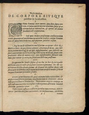 Theses Medicae, De Corpore Eiusque partibus & facultatibus.