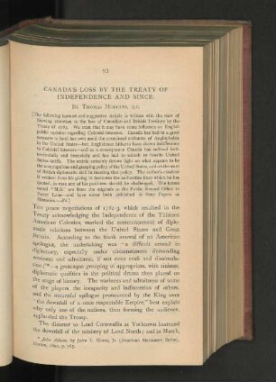 Canada's Loss by the Treaty of Independence and Sine.
