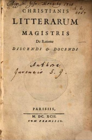 Christianis Litterarum Magistris de Ratione discendi et docendi