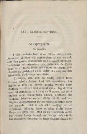 Axel Klinckowström. Örnsjötjuren.