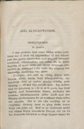 Axel Klinckowström. Örnsjötjuren.