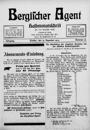 Bergischer Agent. 1903-1905