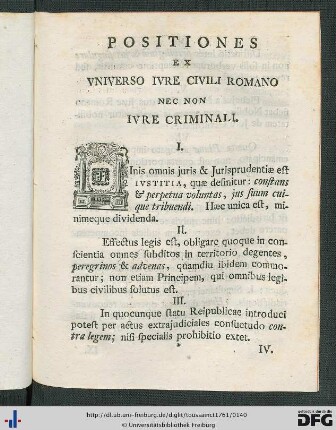 Positiones Ex Universo Iure Civili Romano Nec Non Iure Criminali.