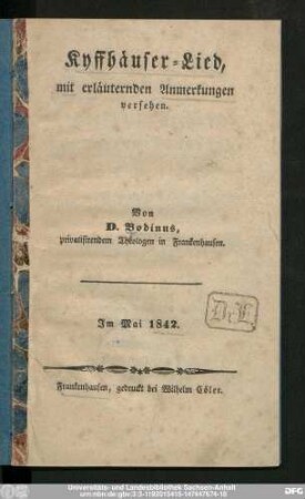 Kyffhäuser-Lied : mit erläuternden Anmerkungen versehen
