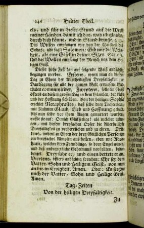 Tag-Zeiten Von der heiligen Dreyfaltigkeit