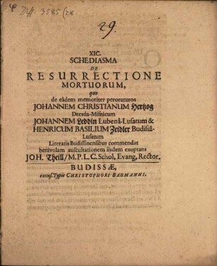 XIC. Schediasma de resurrectione mortuorum
