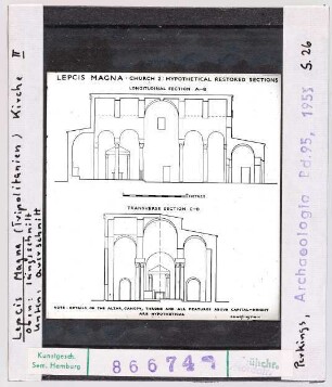 Leptis Magna: Kirche II, Längsschnitt und Querschnitt