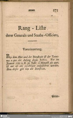 Rang-Liste derer Generals und Staabs-Officiers