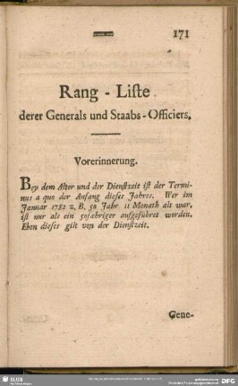 Rang-Liste derer Generals und Staabs-Officiers