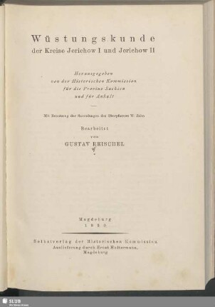 Wüstungskunde der Kreise Jerichow I und Jerichow II