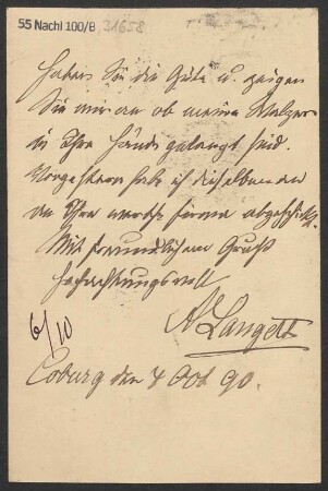 Brief an B. Schott's Söhne : 04.10.1890