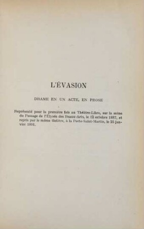 L'évasion : drame en un acte, en prose