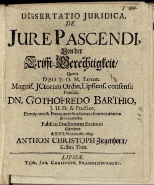 Dissertatio Iuridica, De Iure Pascendi