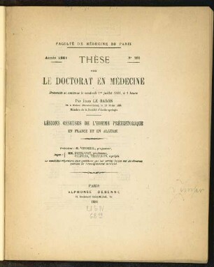 Lésions osseuses de l'homme préhistorique en France et en Algérie