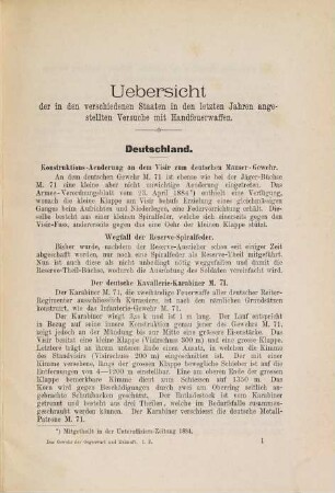Das Gewehr der Gegenwart und Zukunft : die jetzigen Europäischen Infanterie-Gewehre und die Mittel zu ihrer Vervollkommnung, [2]. Erste Folge, Der gegenwärtige Stand der Bewaffnungsfrage der Infanterie