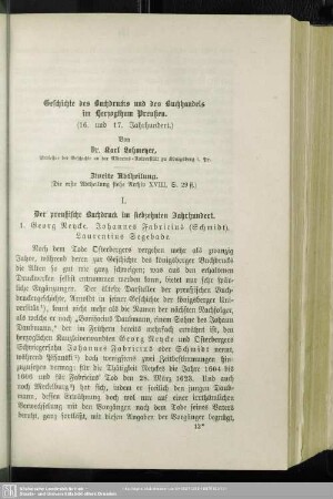 Geschichte des Buchdrucks und des Buchhandels im Herzogthum Preußen : (16. und 17. Jahrhundert)
