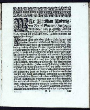 Wir Christian Ludwig/ von Gottes Gnaden ...