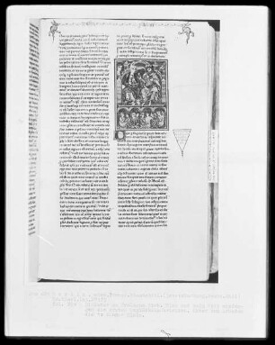 Heisterbacher Bibel — Hiob und sein Weib empfangen die ersten Unglücksnachrichten, Folio 220recto