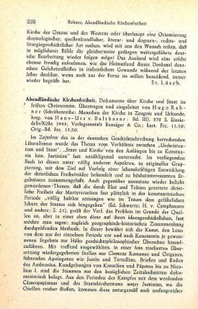 238-239 [Rezension] Abendländische Kirchenfreiheit