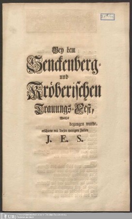 Glückwunsch-Druckschrift zum Senckenberg und Kröberschen Trauungsfest