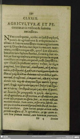 CLXXIX. Agriculturae Et Pecuariae artis utilitas & summa necessitas