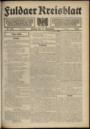 Erste Ausgabe vom Freitag, den 13. September 1912.