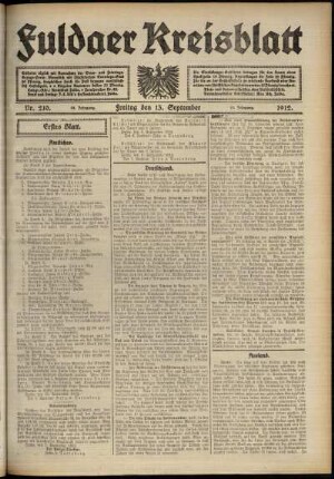 Erste Ausgabe vom Freitag, den 13. September 1912.