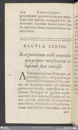 Regula LXXVIII. In argumentum trahi nequeunt quae propter necessitatem aliquando sunt concessa