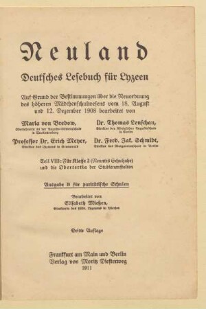 Teil 8, [Schülerband]: Für Klasse 2 (neuntes Schuljahr) und die Obertertia der Studienanstalten