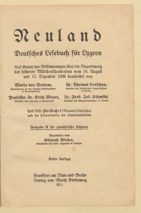Teil 8, [Schülerband]: Für Klasse 2 (neuntes Schuljahr) und die Obertertia der Studienanstalten
