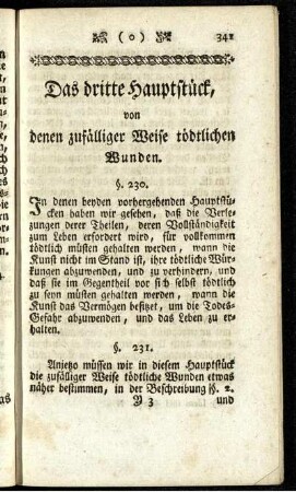 Das dritte Hauptstück, von denen zufälliger Weise tödtlichen Wunden.