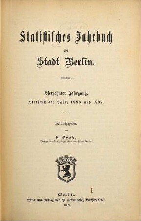 Statistisches Jahrbuch der Stadt Berlin. 14. 1886/87 (1889)